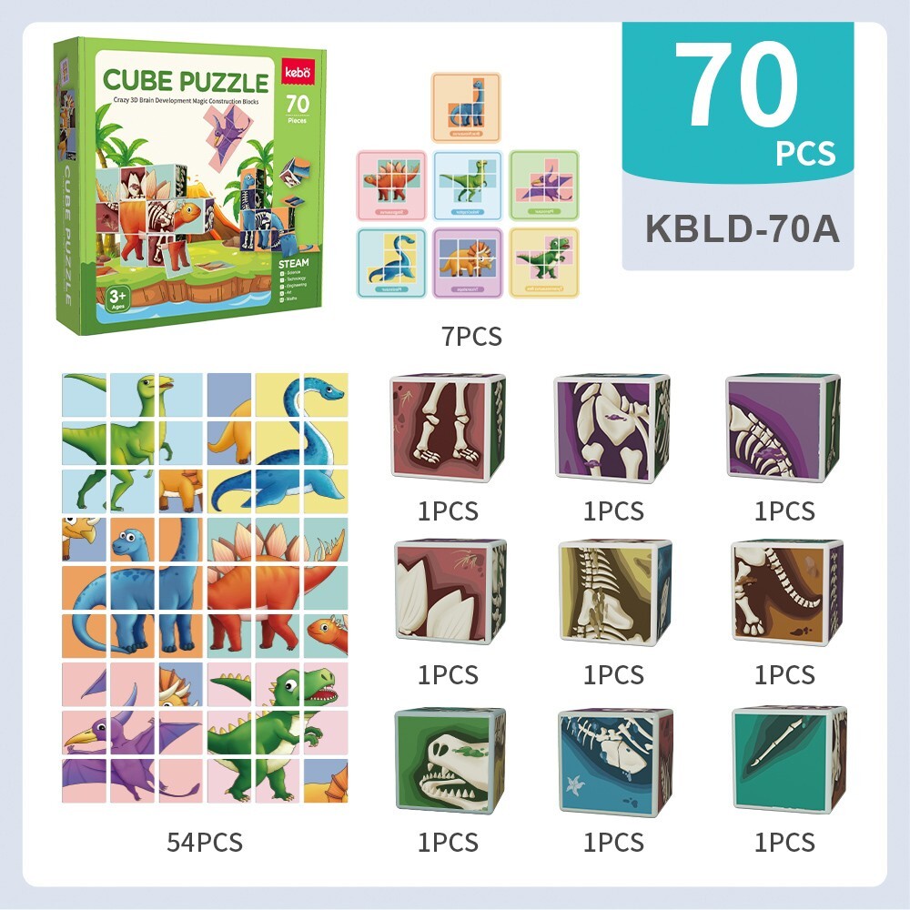 Dinosaur Magnetic Cube Puzzle Blocks Educational Toy for Toddlers 3+ STEAM