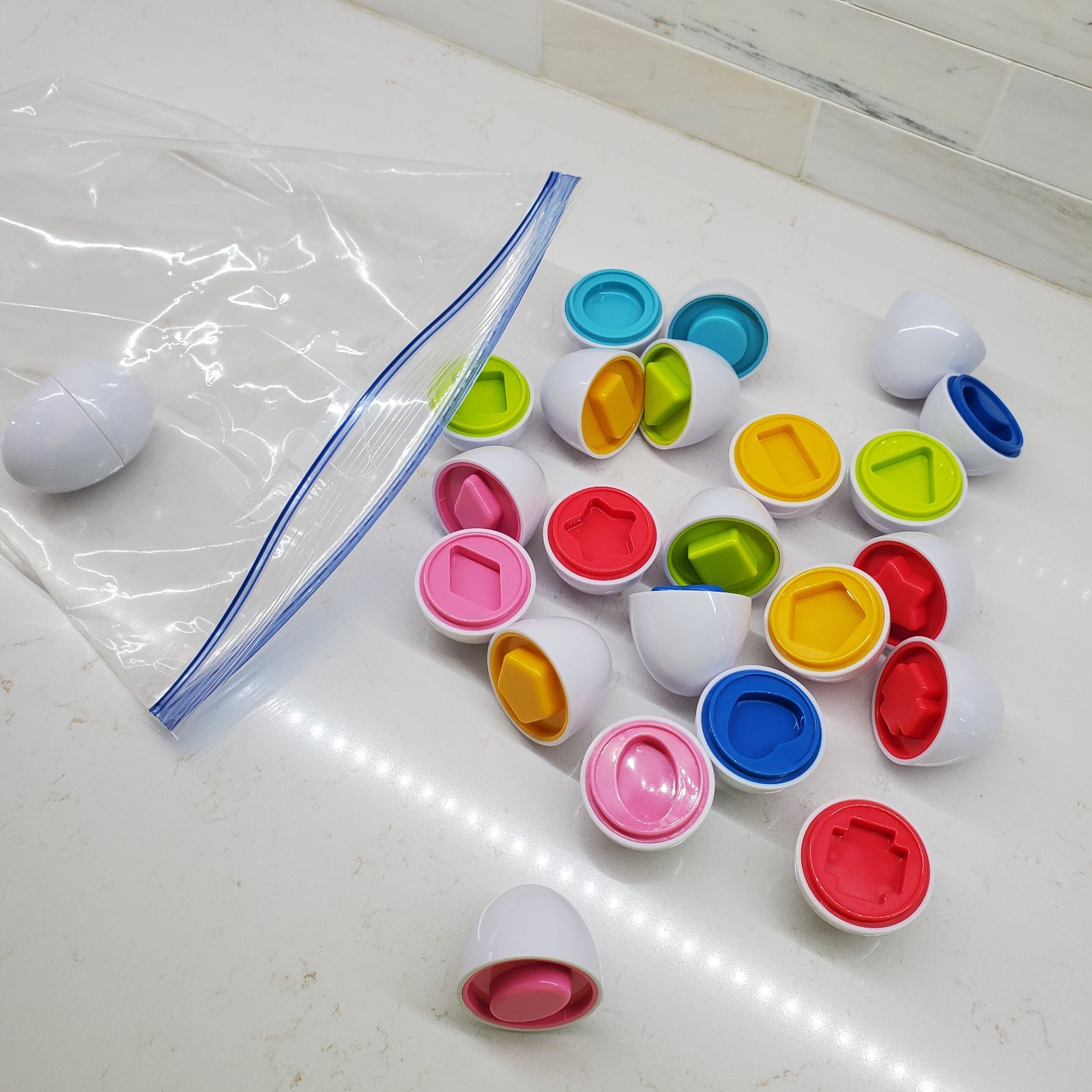 Matching Shapes Game 12 Plastic Eggs – Shapes & Color Sorter Educational Play