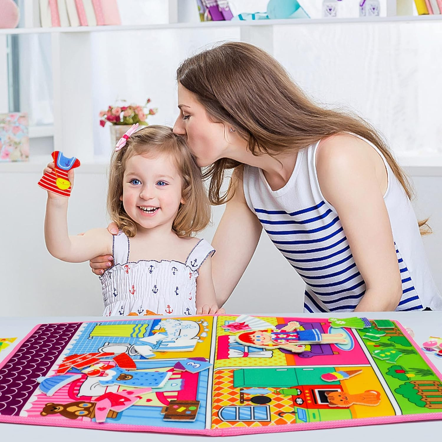 Dress up House Felt Board 35PCS Double-Sided Foldable Dress up Teaching Girls To