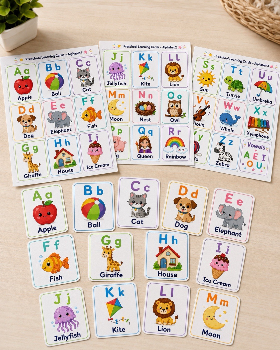 Alphabet A-Z Learning Flash Cards Set, Multicolor Letter Cards