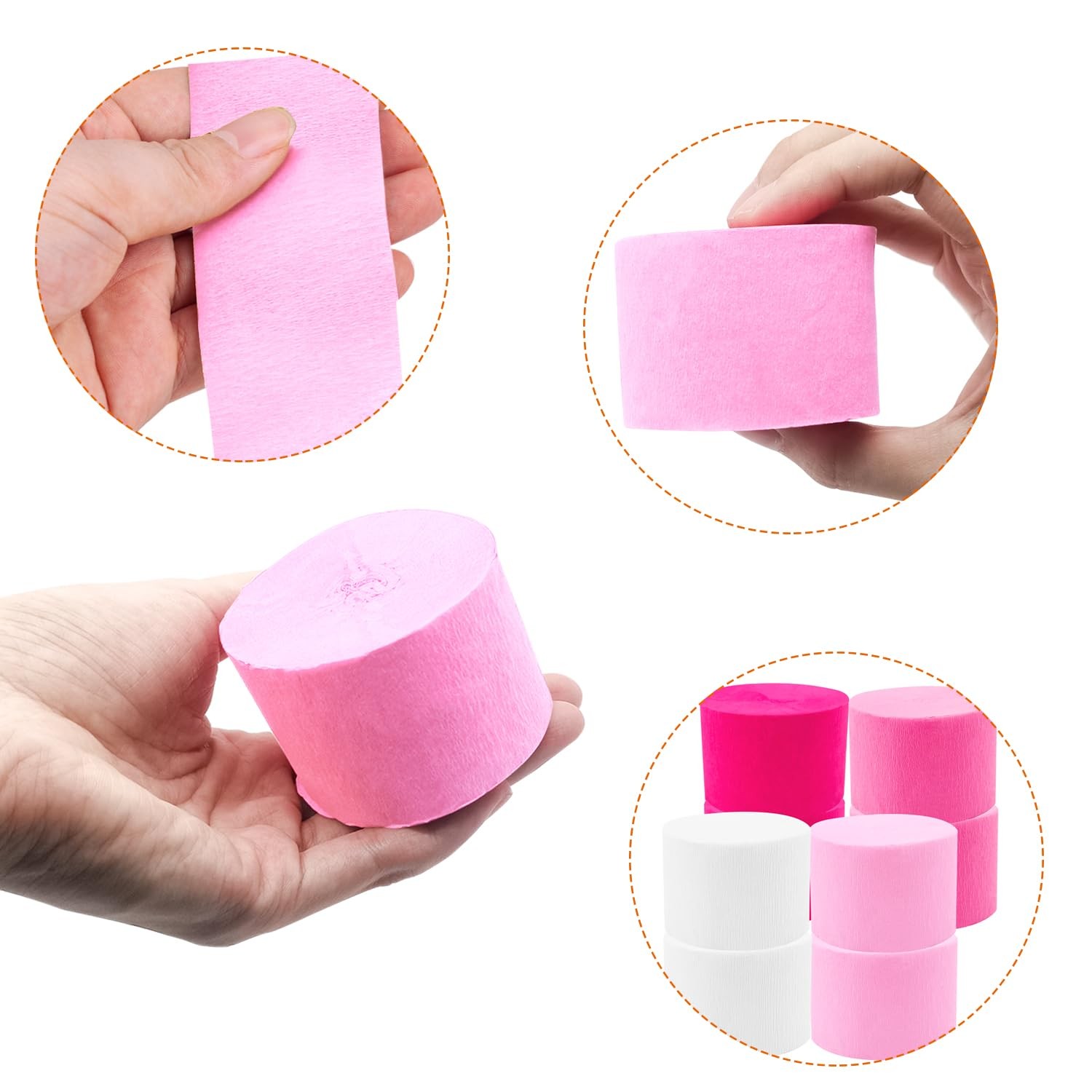 PheiLa Valentines Day Party Supplies, 4 Rolls Pink and White pink white