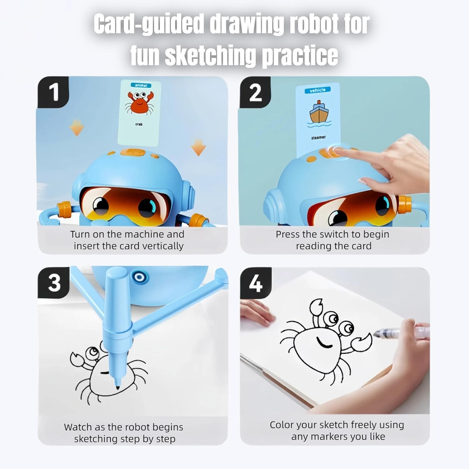Automated Drawing Robot for Kids & Beginners Sketch Assistant with Cards Blue