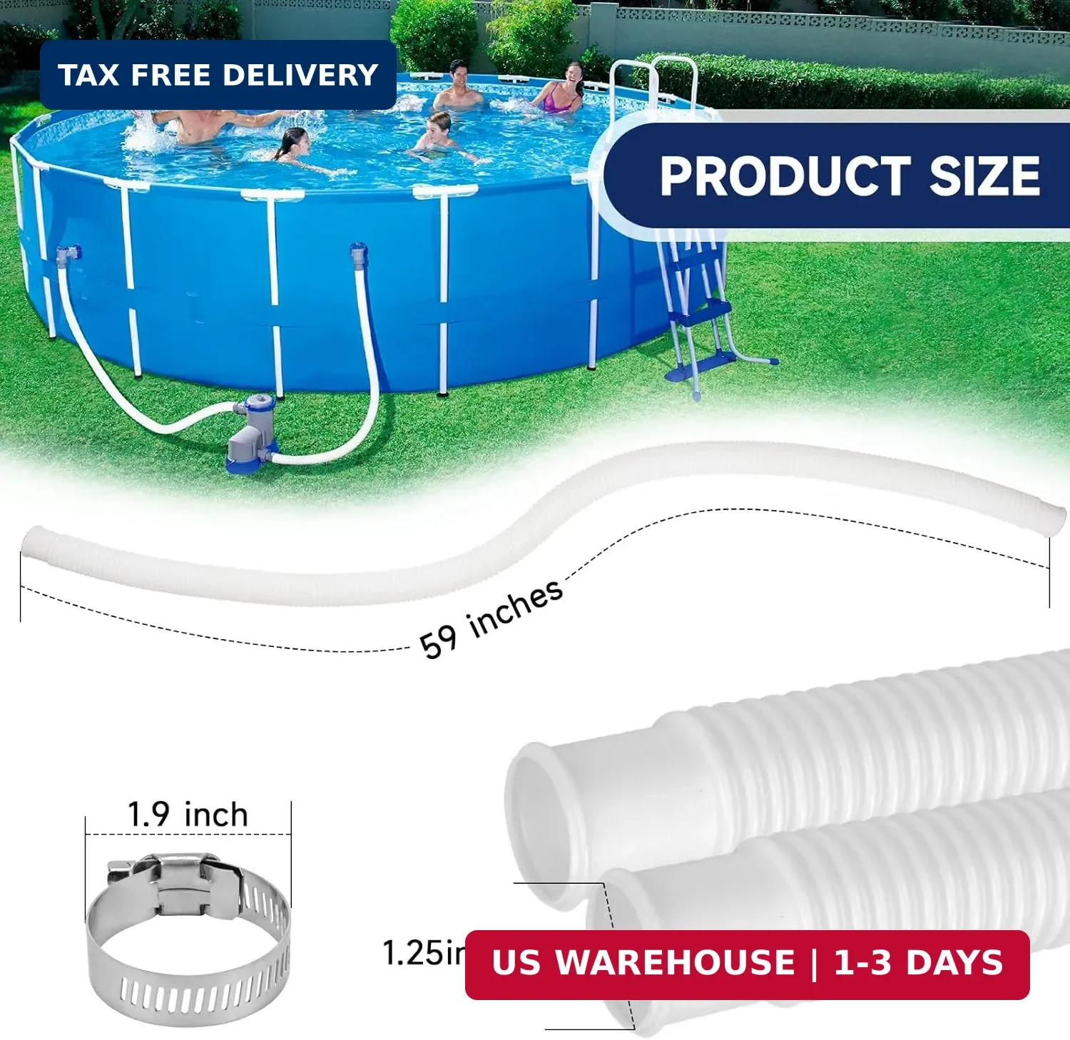 Pool Hoses for Above Ground Pools, 4 Pack 1.25 x 59 Inch Pool Filter Pump Hoses,