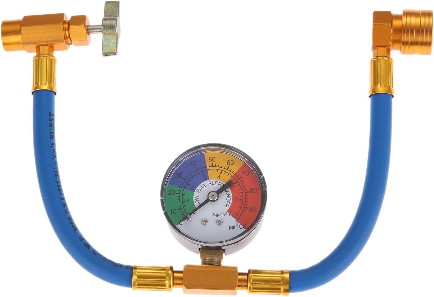 R134A AC Refrigerant Charge Hose Kit with Pressure Gauge 1/2″ Self-Sealing Valve
