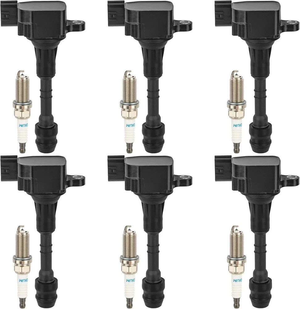 Set of 6 UF349 Ignition Coil Pack and Iridium Spark Plugs Compatible with Nissan
