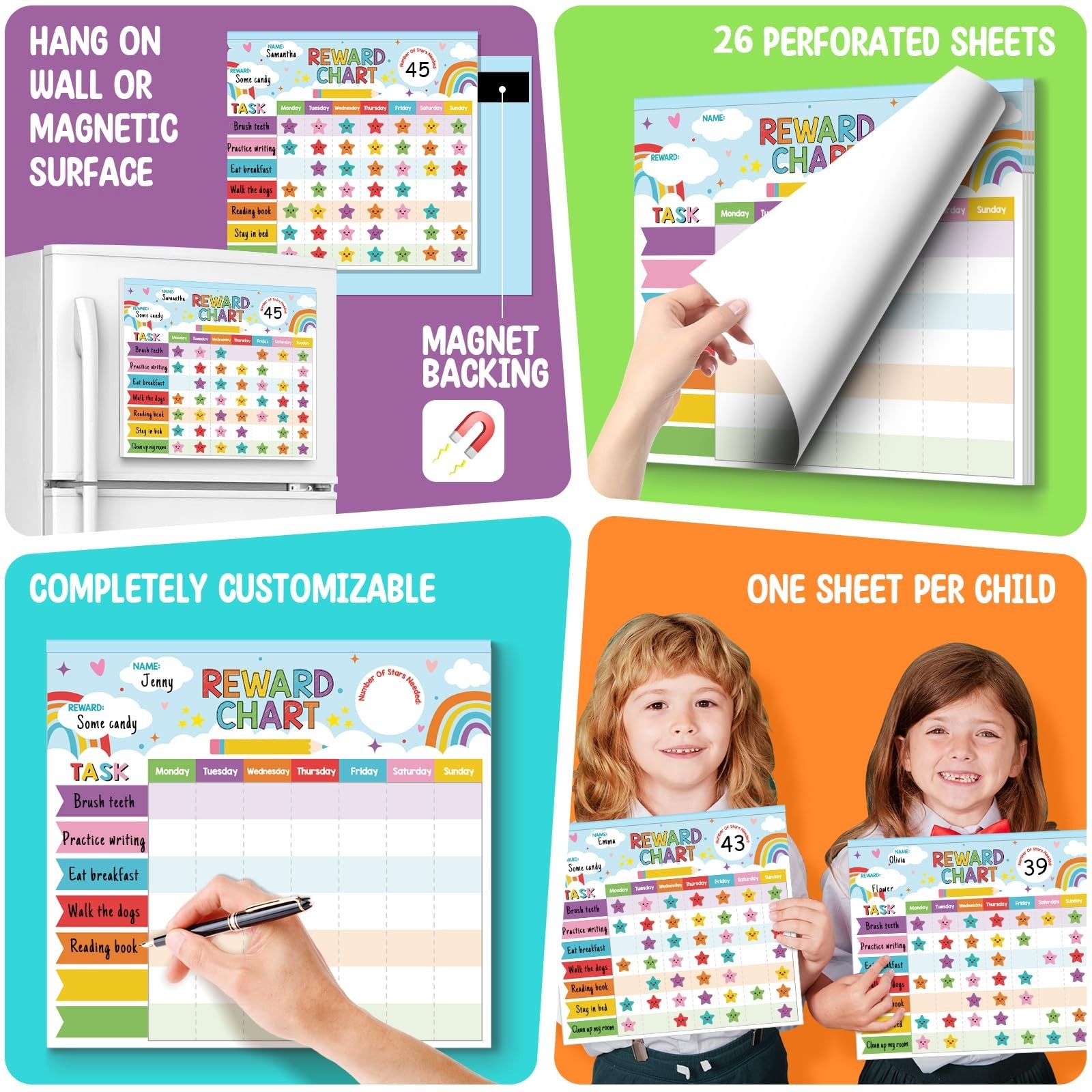 Magnetic Reward Chart for Kids – 26 Rainbow Chore Charts & 1960 Stickers – Devel