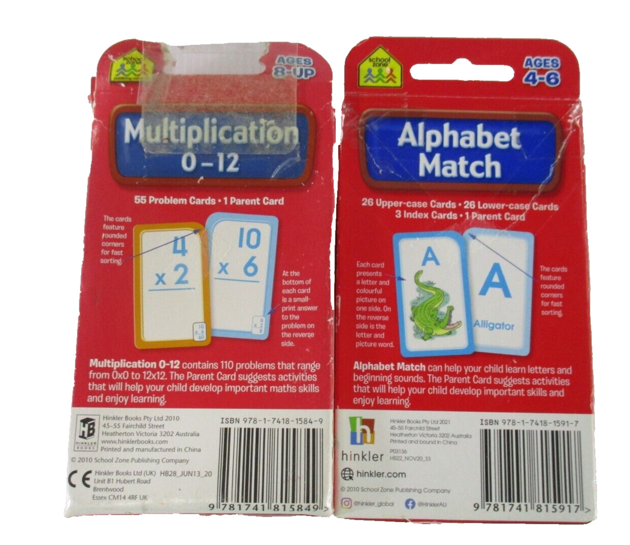 School Zone Multiplication 0-12 Complete and Alphabet Match Flash Cards Ages 4-8