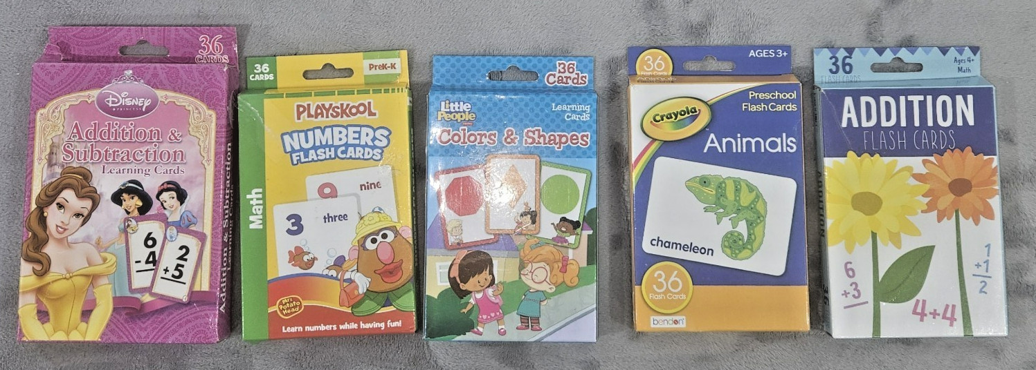 Fash Cards Lot For Beginers Age 3+ Letters, Animals, Addition & Subtraction Used
