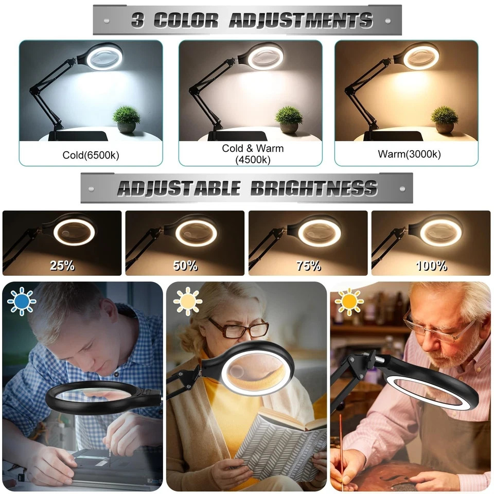 NZQXJXZ 10X 30X Large Magnifying Glass with Light and Stand, 5-inch LED Light…