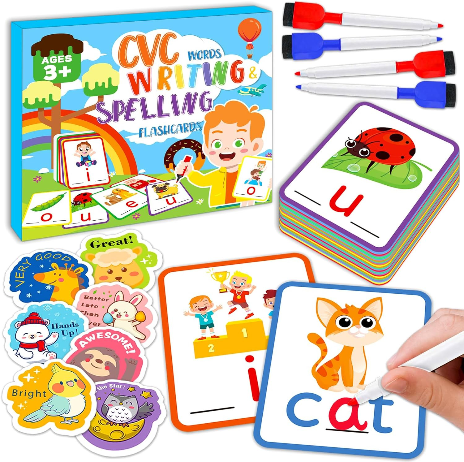 CVC Word Games Writing Spelling Flash Cards for Kindergarten, Sight Word Cards
