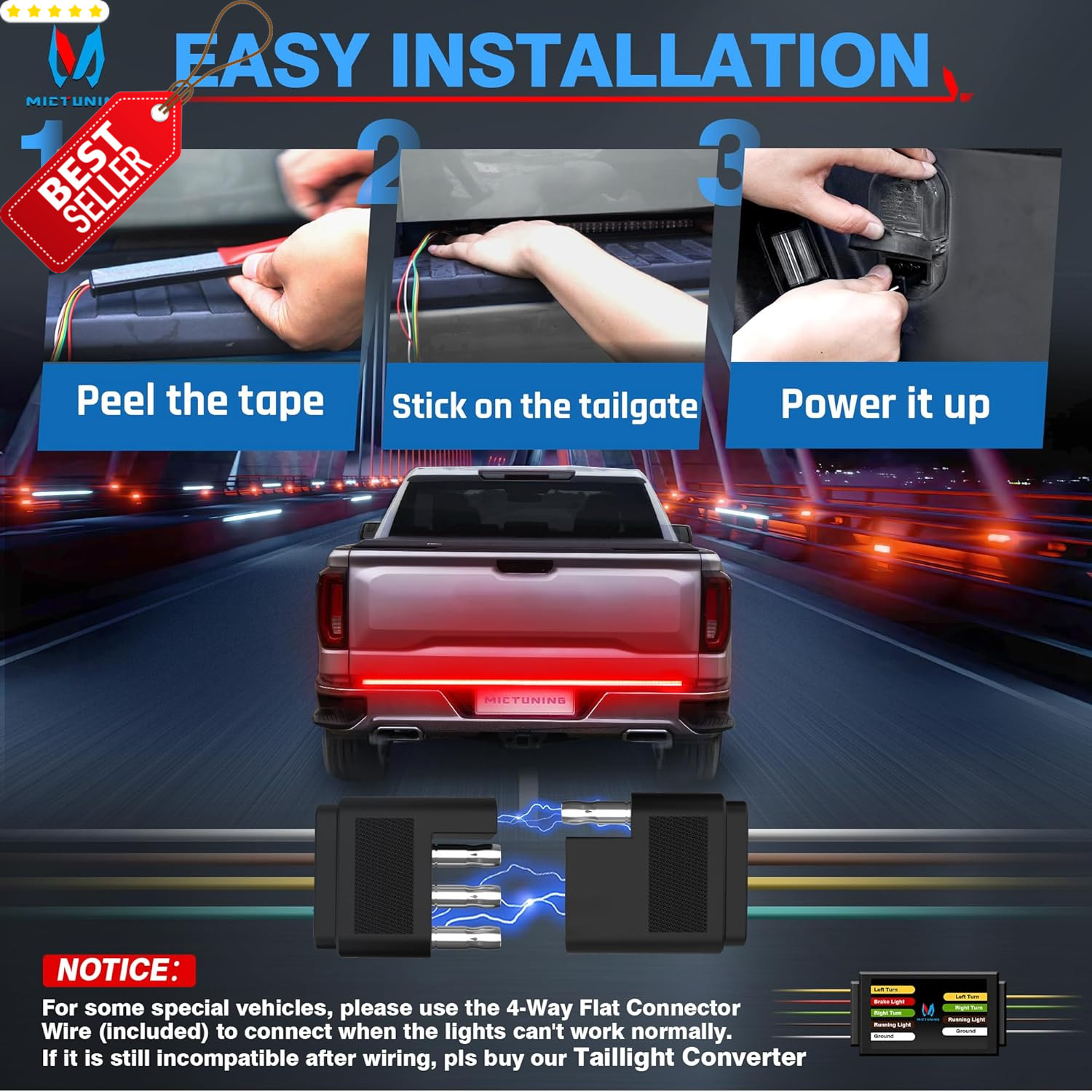 60in LED Tailgate Light Bar Sequential Turn Brake 5 Function Waterproof – US