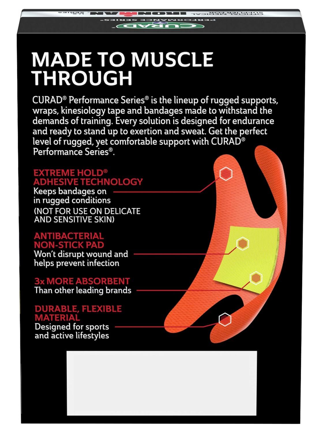 CURAD Performance Series IRONMAN Antibacterial Bandages, Extreme Hold Adhesive