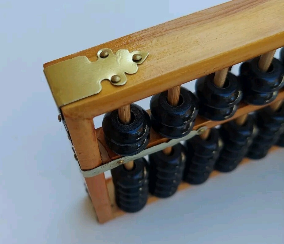 Vintage Abacus 13 Column Wood Calculator 7 Bead Rows 9½ X 4″ Metal Corners