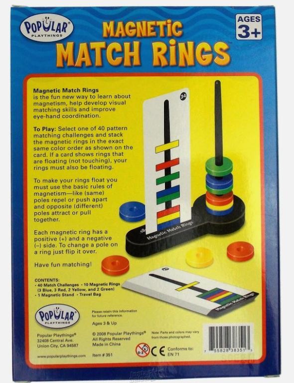 Magnetic Match Rings Game STEM Learning Toy Kids Gift Educational Science Cards