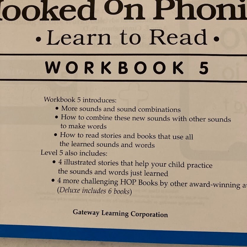 HOOKED ON PHONICS Level 5 BLUE Workbook, Hop Book #30, Cassette, Cards