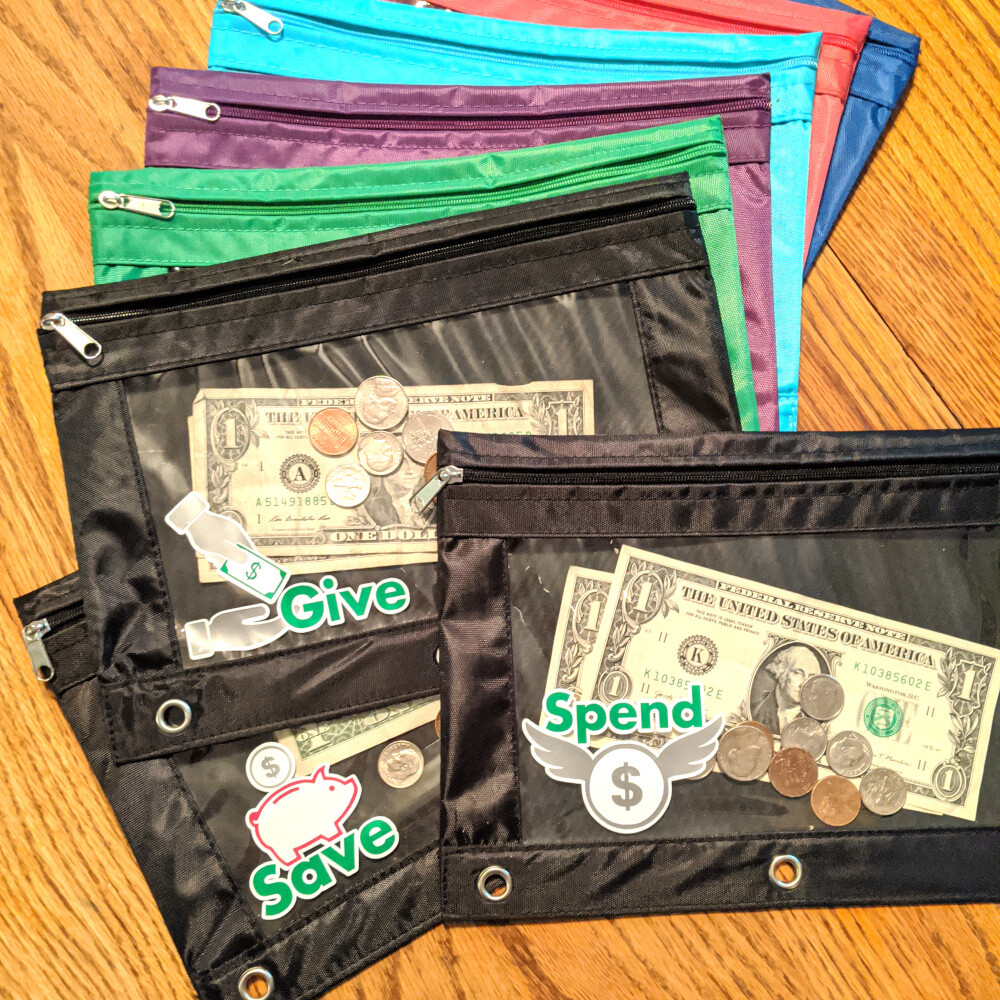 Money Management for Kids finance education envelope pouch save spend give