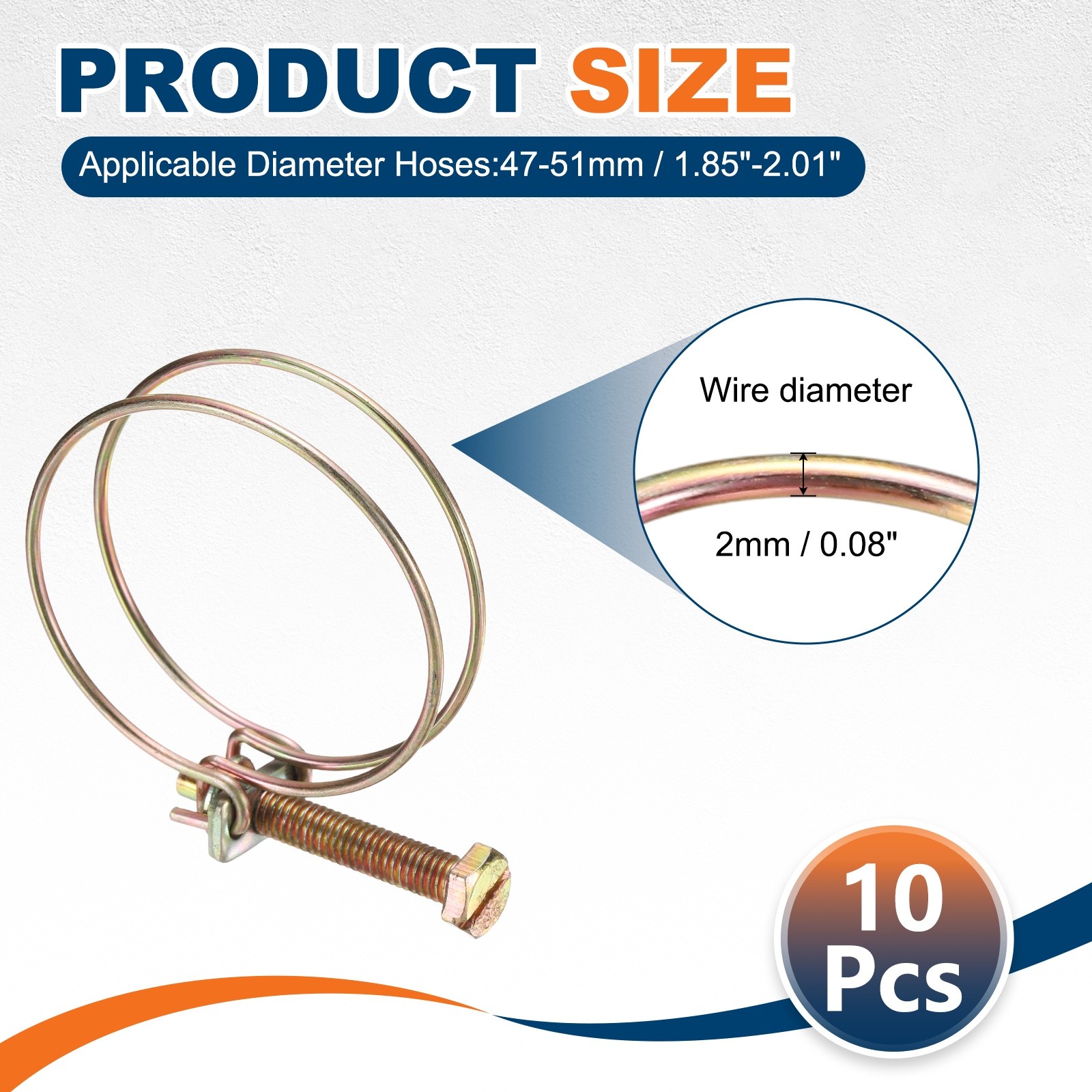 10Pcs 47-51mm Adjustable Double Wire Hose Clamp for Pump Hose