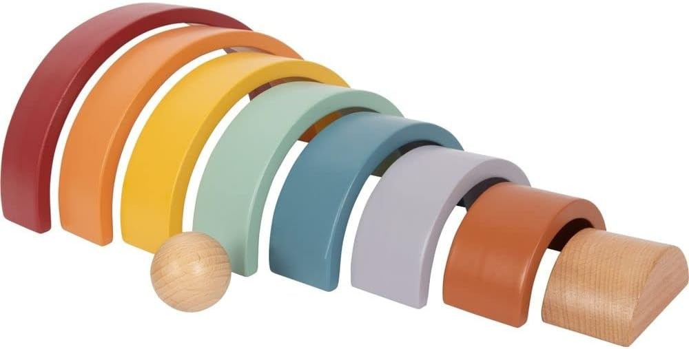 small foot Wooden Building Blocks Rainbow Safari, motor skills toy with 8 shapes