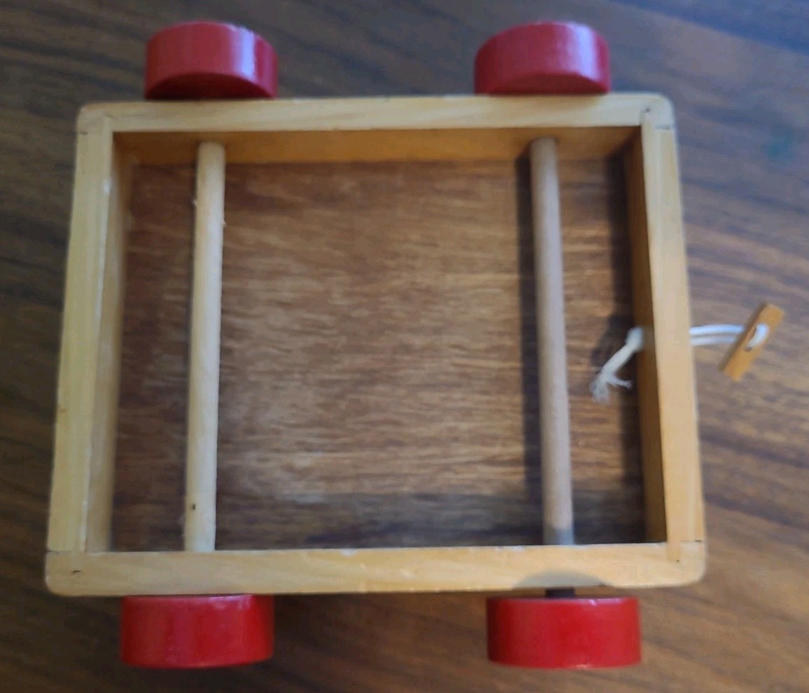 Vintage Wooden Pull Along Trailer Block Puzzle Montessori Waldorf Toy