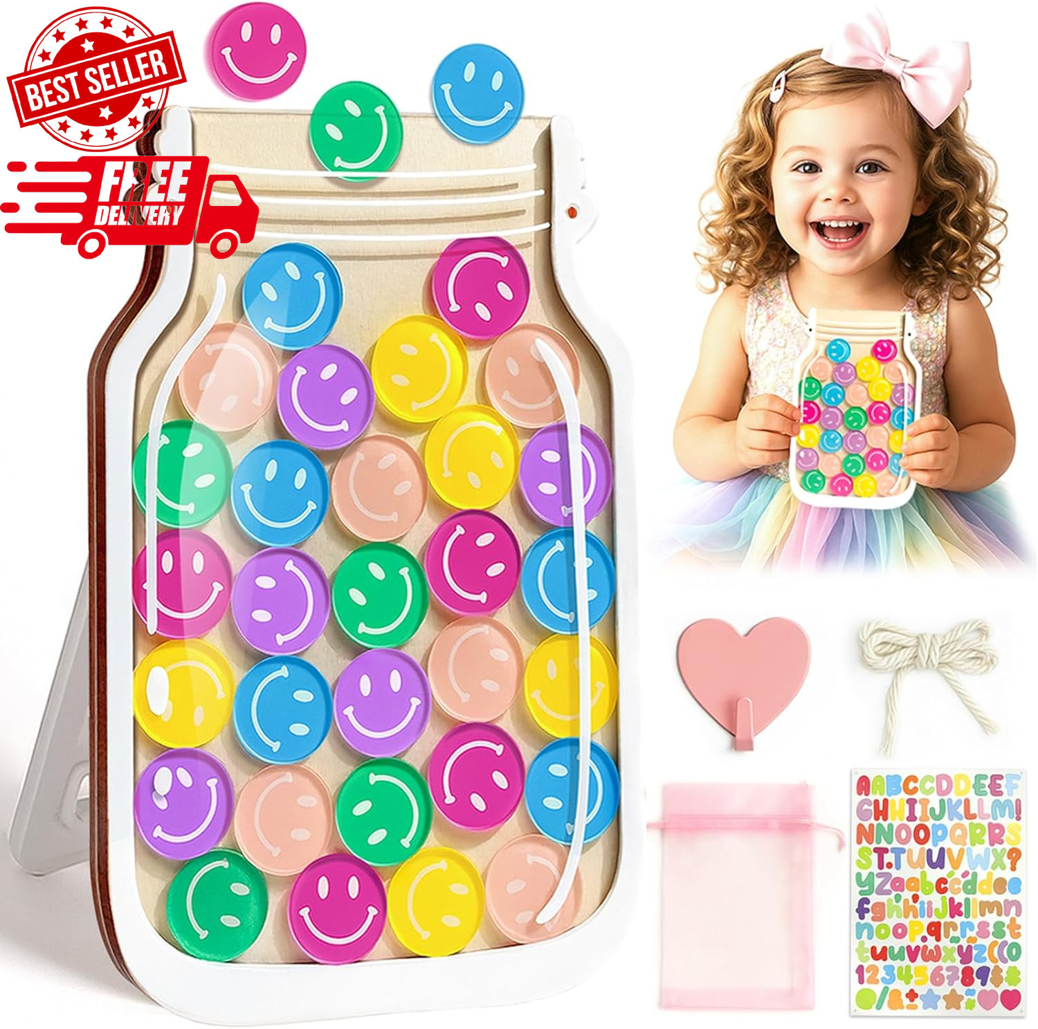 Magnetic Reward Jars for Kids – Smiley Tokens Behavior Chart System SHIPS FREE