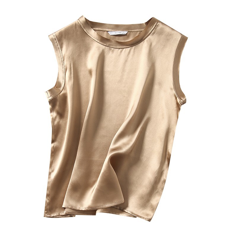 Silk satin camisole vest, women’s mulberry silk outerwear, solid color base