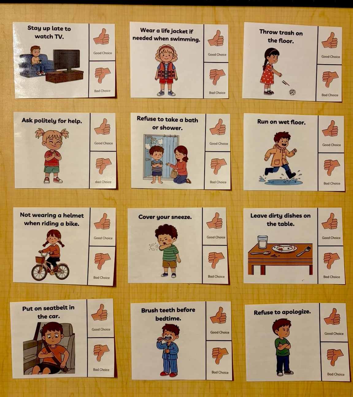 Pouch of 40 Good Choice/Bad Choice Flash Cards Special Education Autism