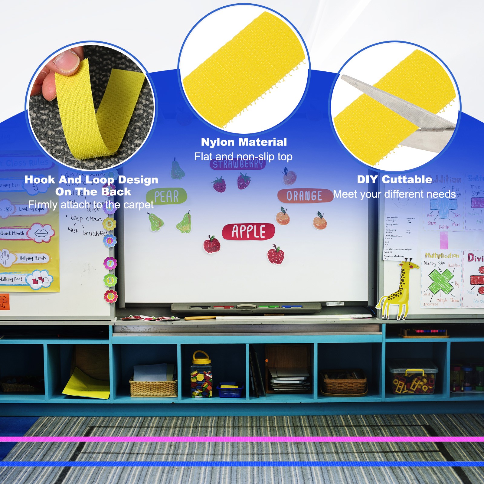 2pcs Carpet Marker Strips 0.4 Inch x 16.4 Ft, Floor Markers Nylon Strip, Yellow