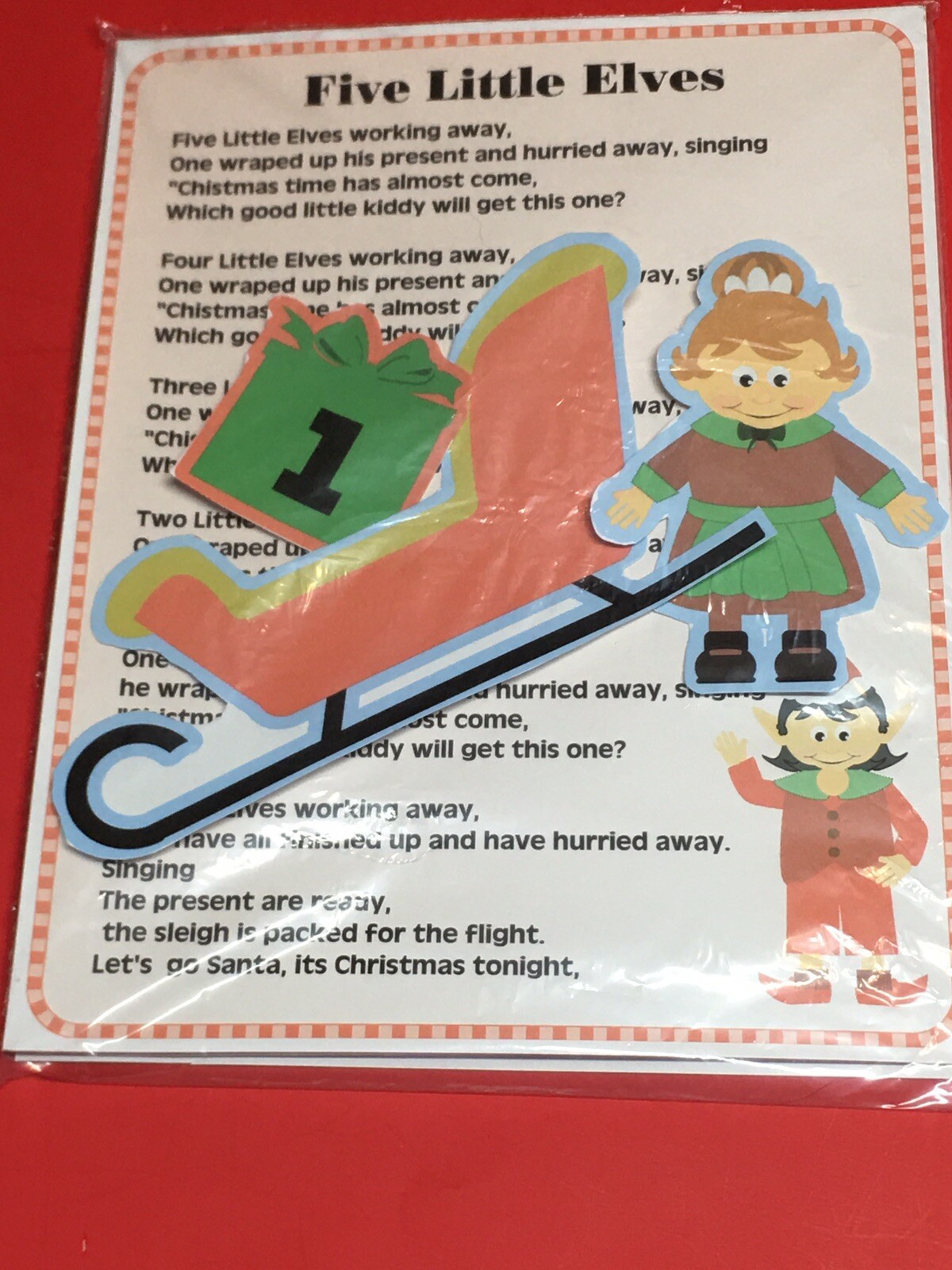 FIVE LITTLE ELVES -FLANNEL BOARD SET – LAMINATED – FLANNEL FELT STORY and PIECES