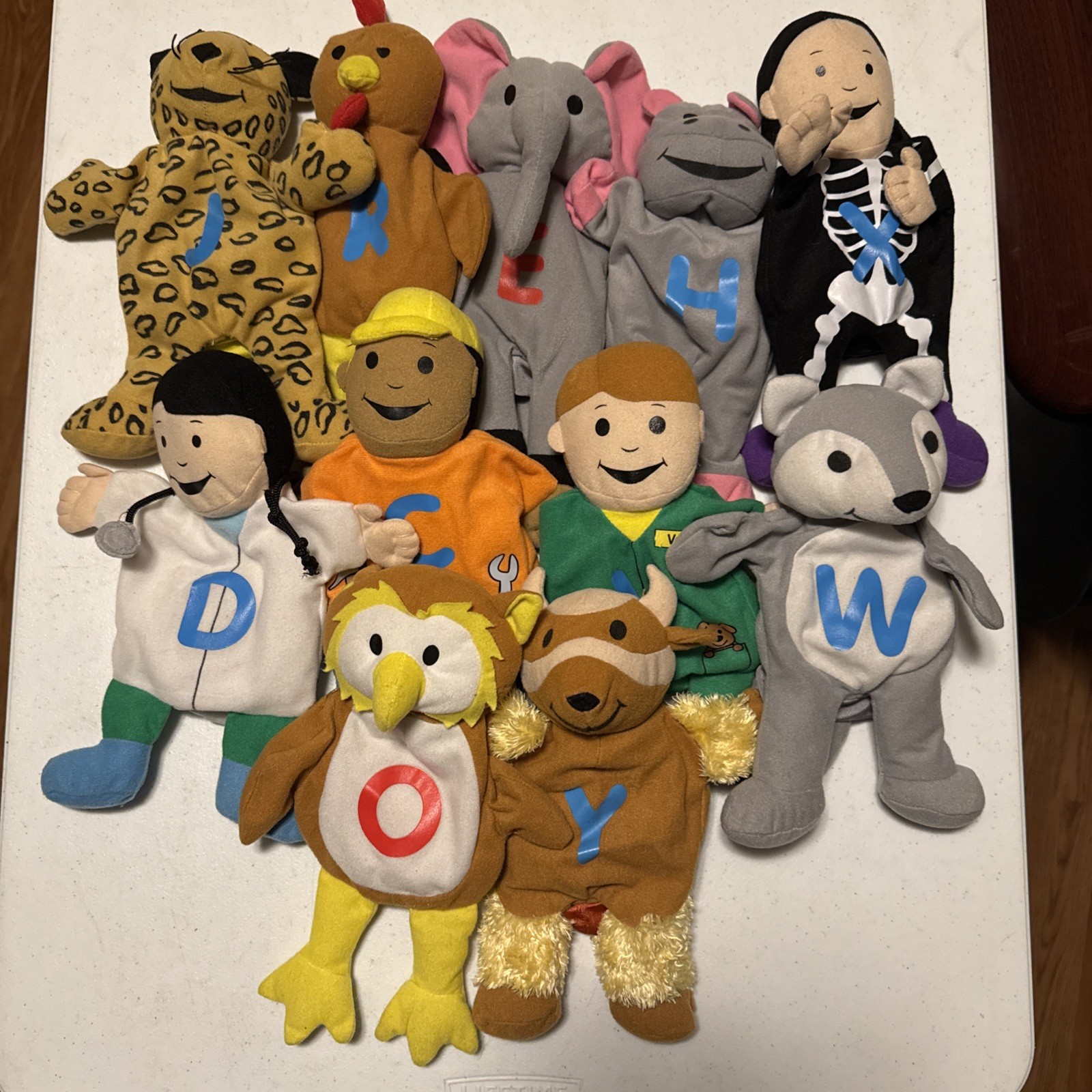 Lot of 11 Kaplan Early Learning Letter Alphabet Animal Job Plush Hand Puppets