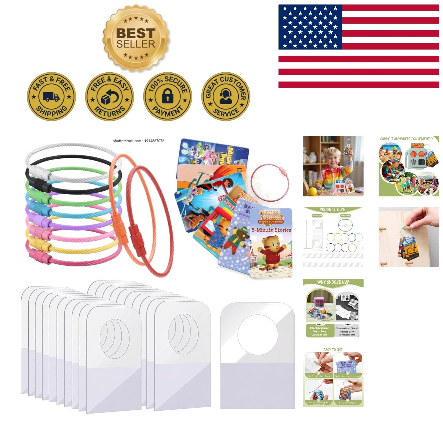 Creative Yoto Card Organizer Set: 200 Adhesive Tabs & 10 Color Rings for Kids