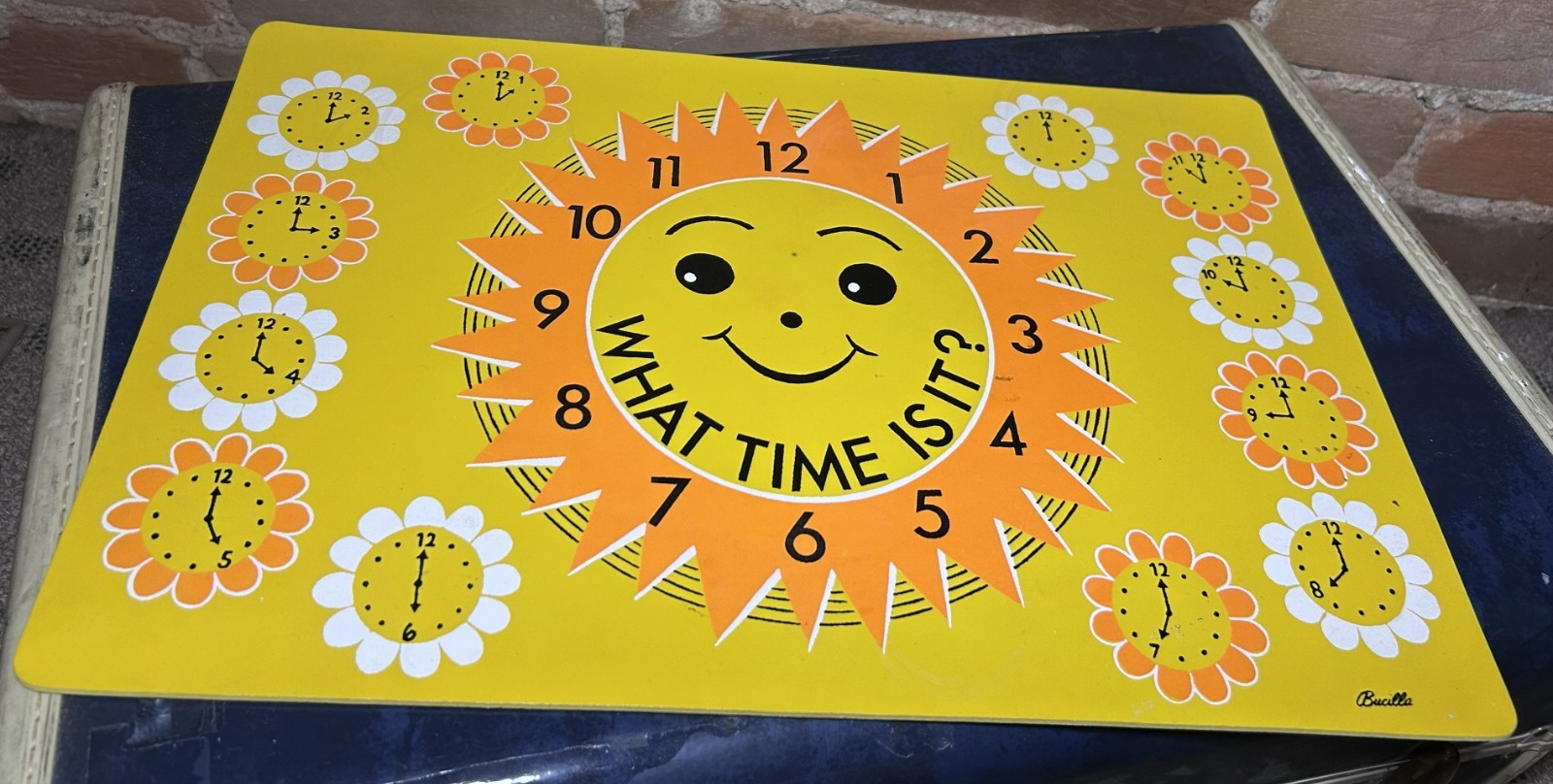 Vintage Bucilla What Time Is It? Learning Clock Placemat 1970s Classroom Decor