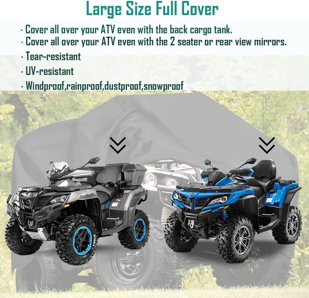 Large 2-UP ATV Cover QYMOTO 4 Wheeler Quad Bike Storage Cover Heavy Duty 420D