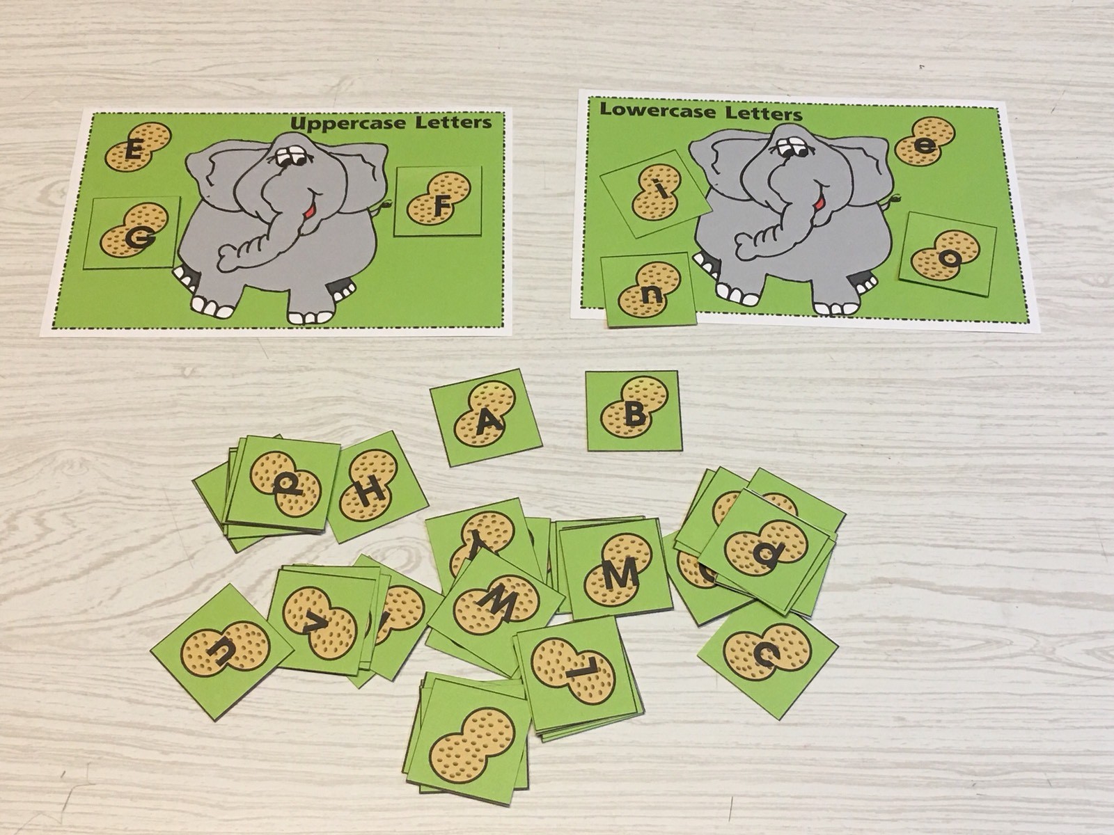 Upper And Lower Case Elephant & Peanuts Sort – Laminated Activity Cards Set