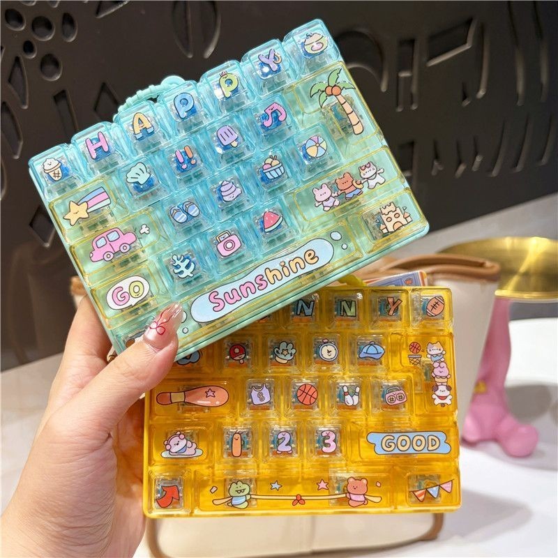 Rare/Limited 26 Key Fidget Toy_Transparent Keycap Clicker Keychain KeyRing 14CM