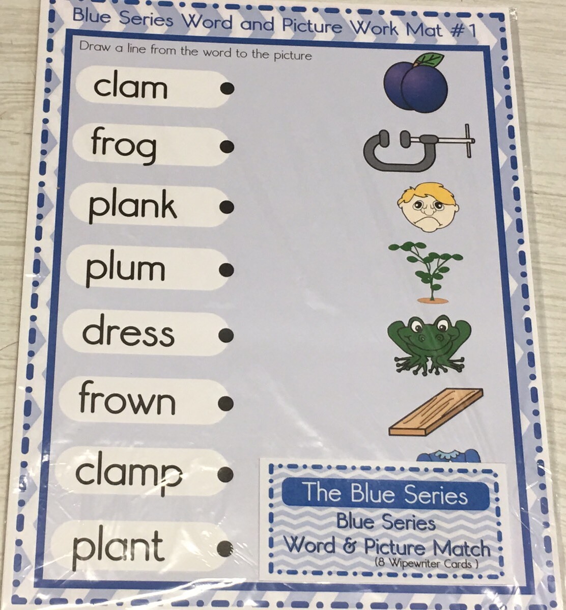 The Blue Series – Word & Picture Match Dry Erase (8 Wipewriter) Montessori