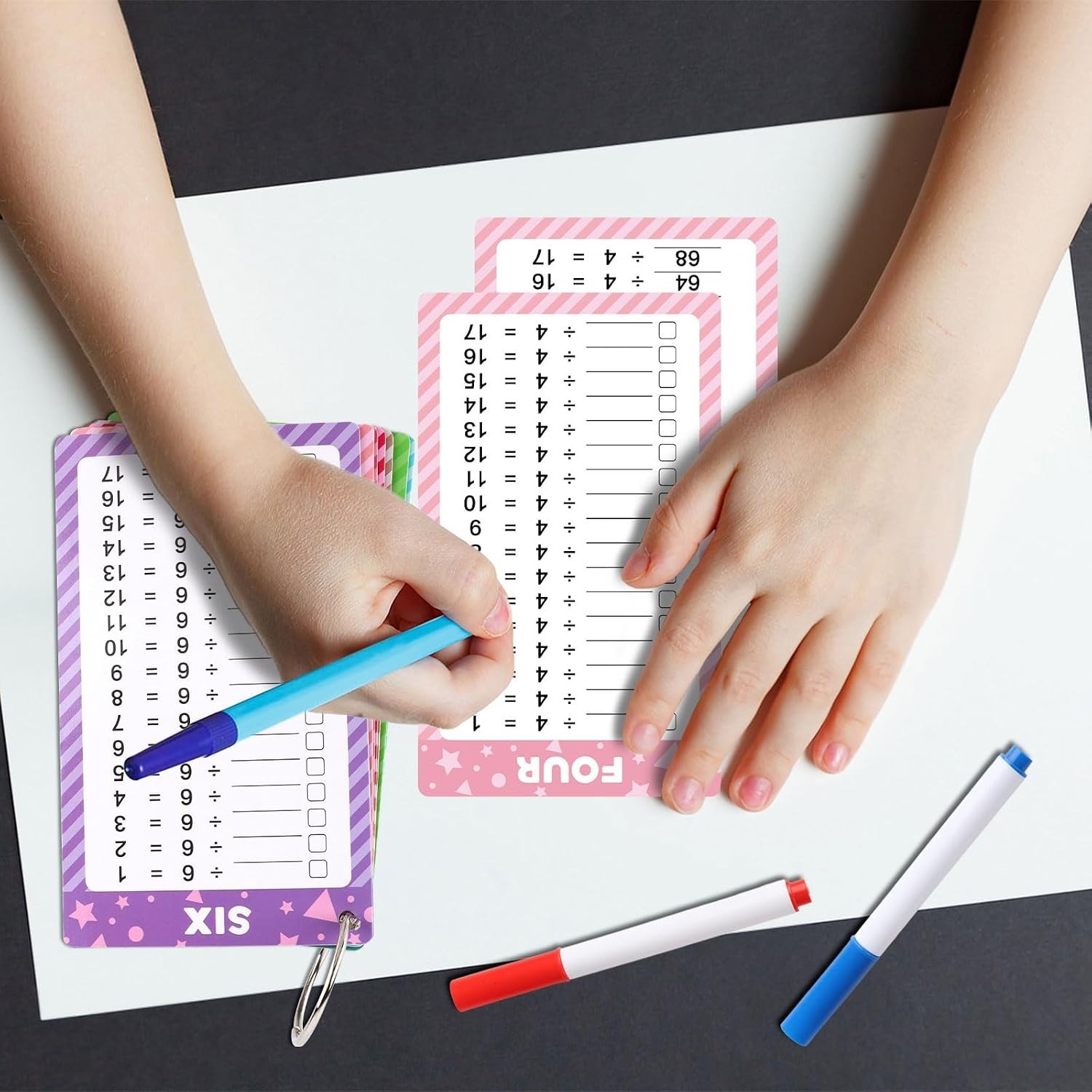 17 Pcs Division Flash Cards for Kids, Fun Math Learning Tool for Grades 1-4