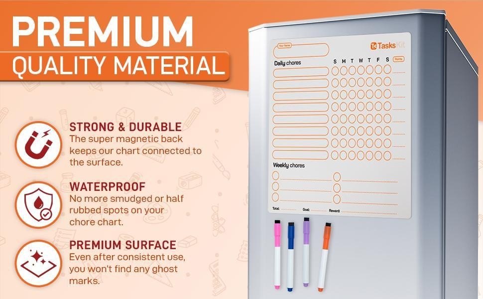 Magnetic Chore Chart for Kids Set of 3 with 10 Dry Erase Markers Personalized