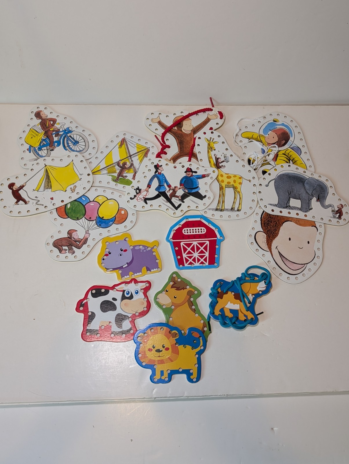 Lacing Card Set Curious George & Farm Animals Set Of 16 Kids Developmental Toy