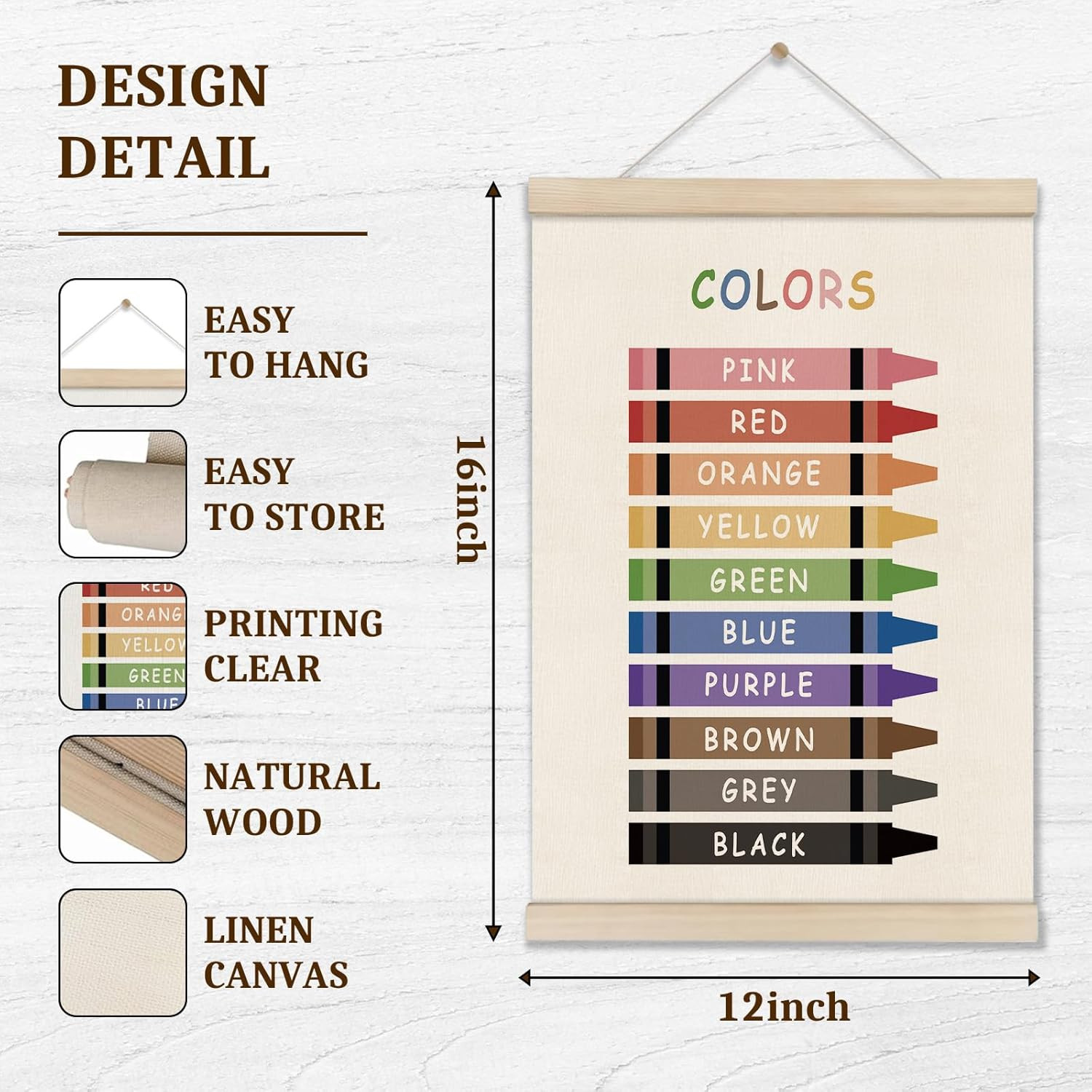 Colors Shapes Posters Hanger Frame, Educational Posters for Toddler Kids, Set of
