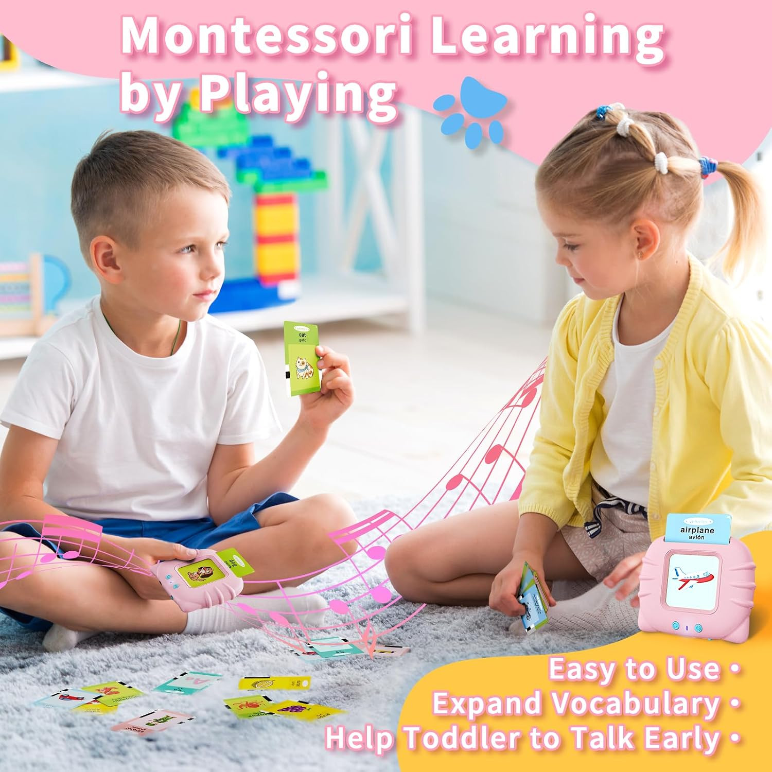 Toddler Toys Bilingual English and Spanish Talking Flash Cards for 1 2 3 4 5 6 Y