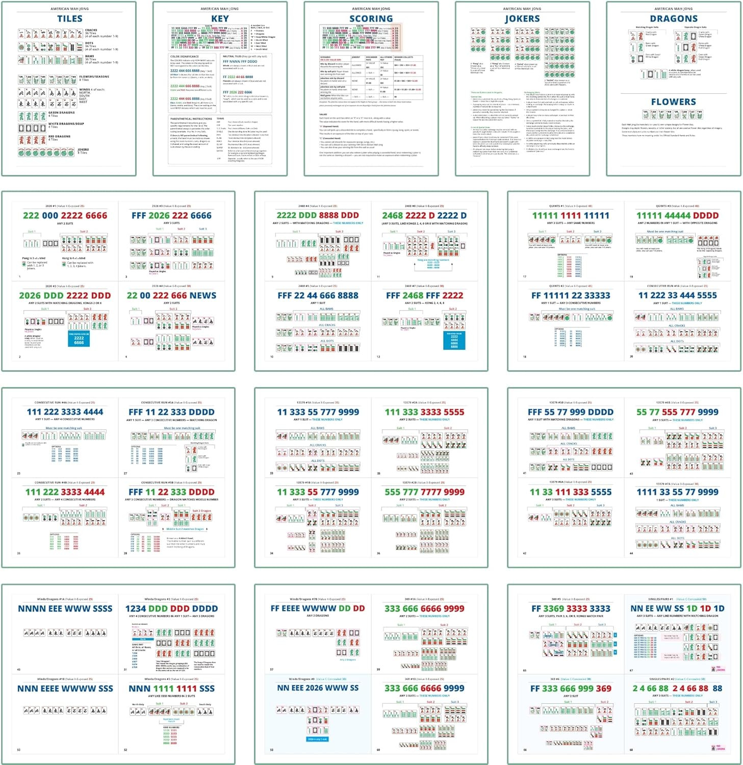2026 American Mahjong Learning Reference, Complete 72 Hands Guide, Quick Learnin