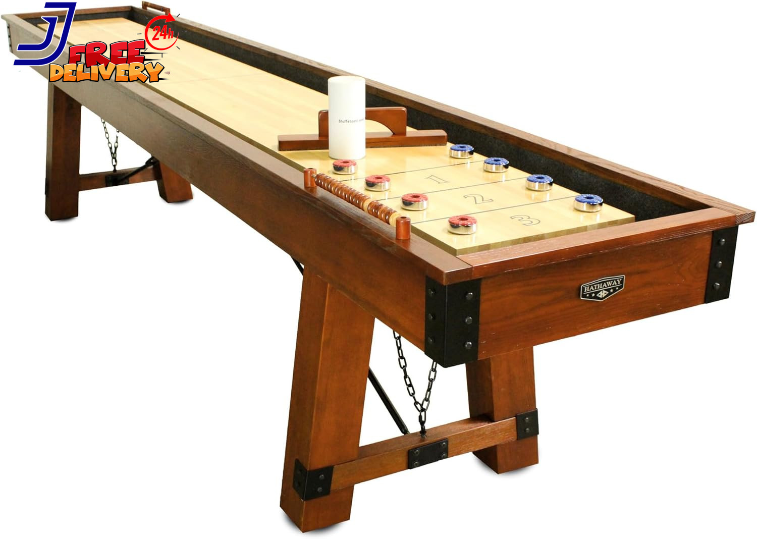 12 Ft Shuffleboard Table for Family Arcade Game Room with Poly-Coated Playfield