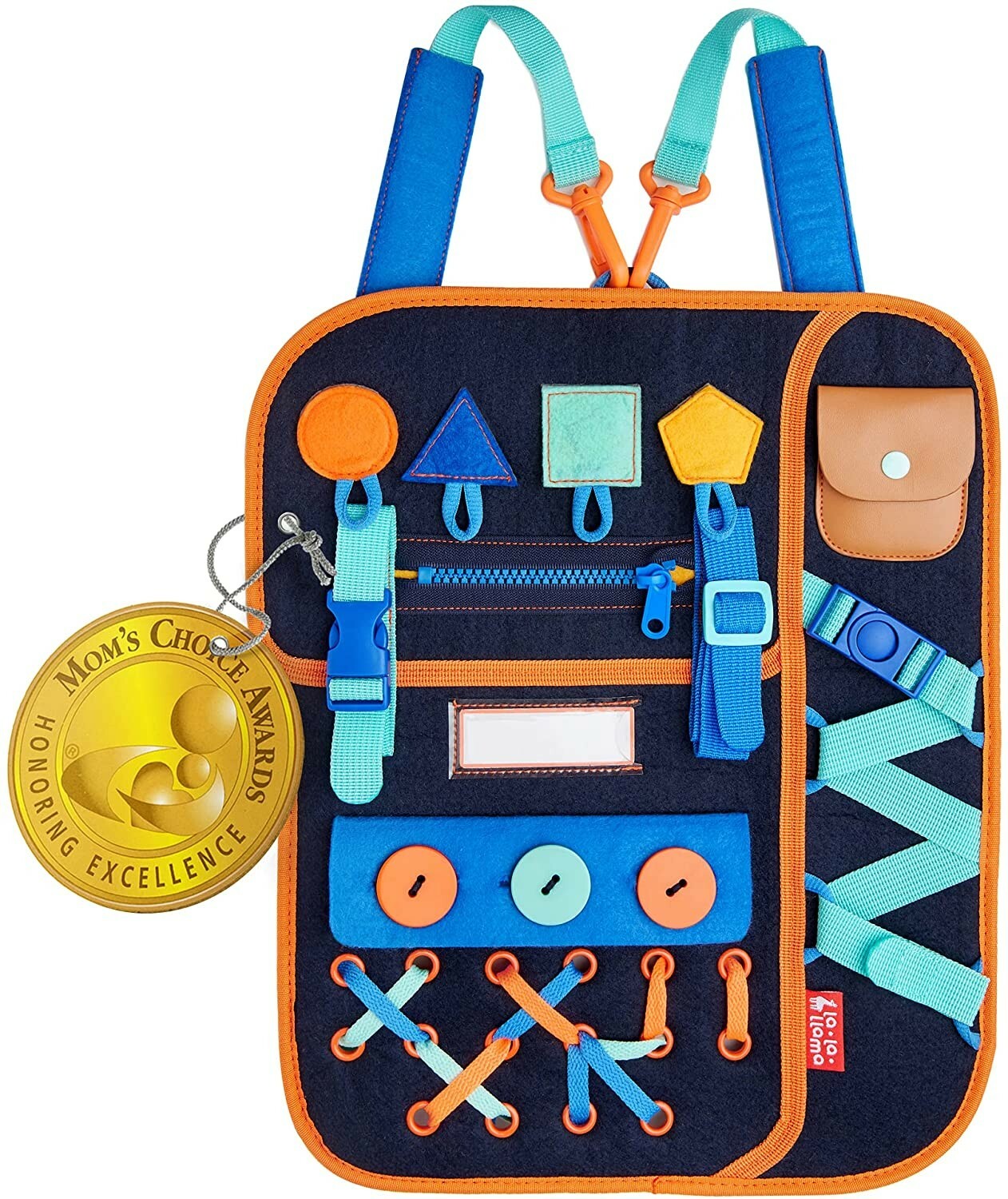 Montessori Toddler Busy Board – Learning Backpack with Buckles Zippers Snaps