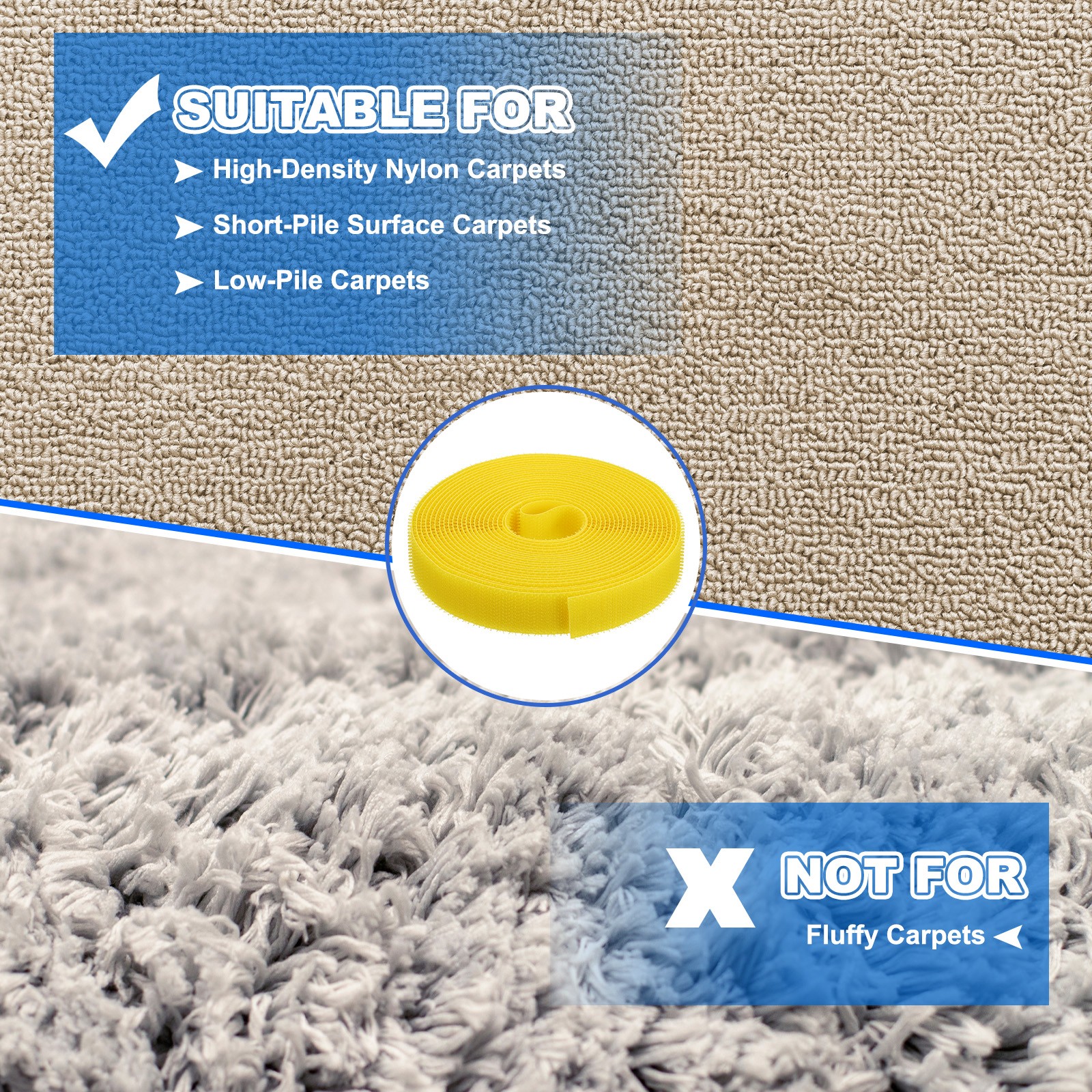 2pcs Carpet Marker Strips 0.8 Inch x 16.4 Ft, Floor Markers Nylon Strip, Yellow