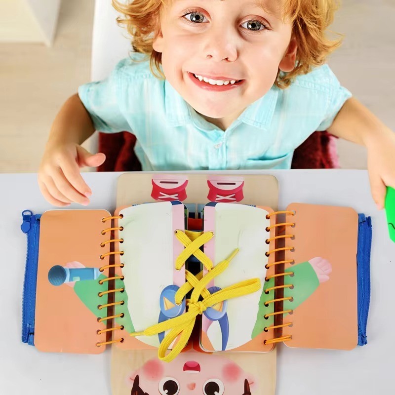 Montessori Kids Busy Board Toddler Sensory Book Learn to Dress Zipper Game Toy