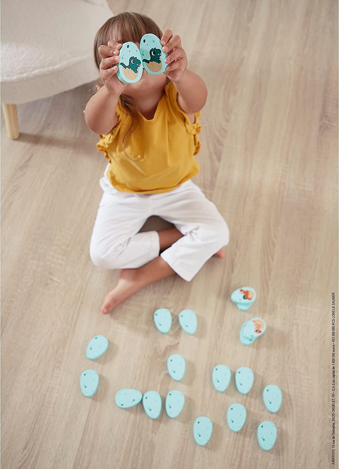 Janod Game-20 Egg-Shaped Wooden Pieces-10 Pairs of Baby Dinosaurs-Children’s Mem