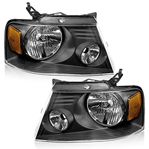 WEELMOTO Headlights Assembly 04-08 Ford F150 Black Housing
