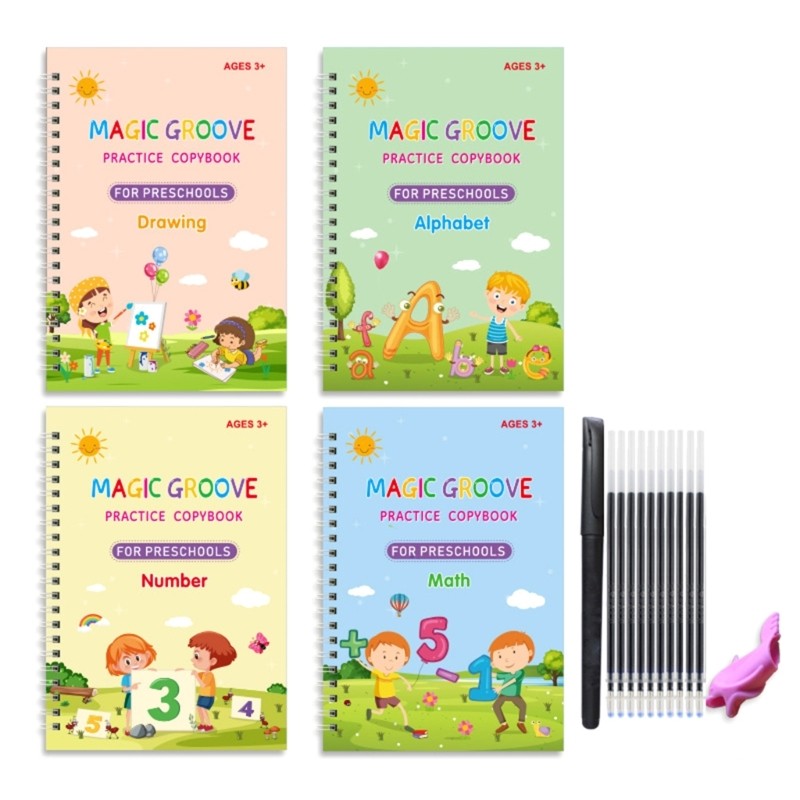 4Pcs Childrens Calligraphy Practice Workbook Magical Handwriting Practice Book