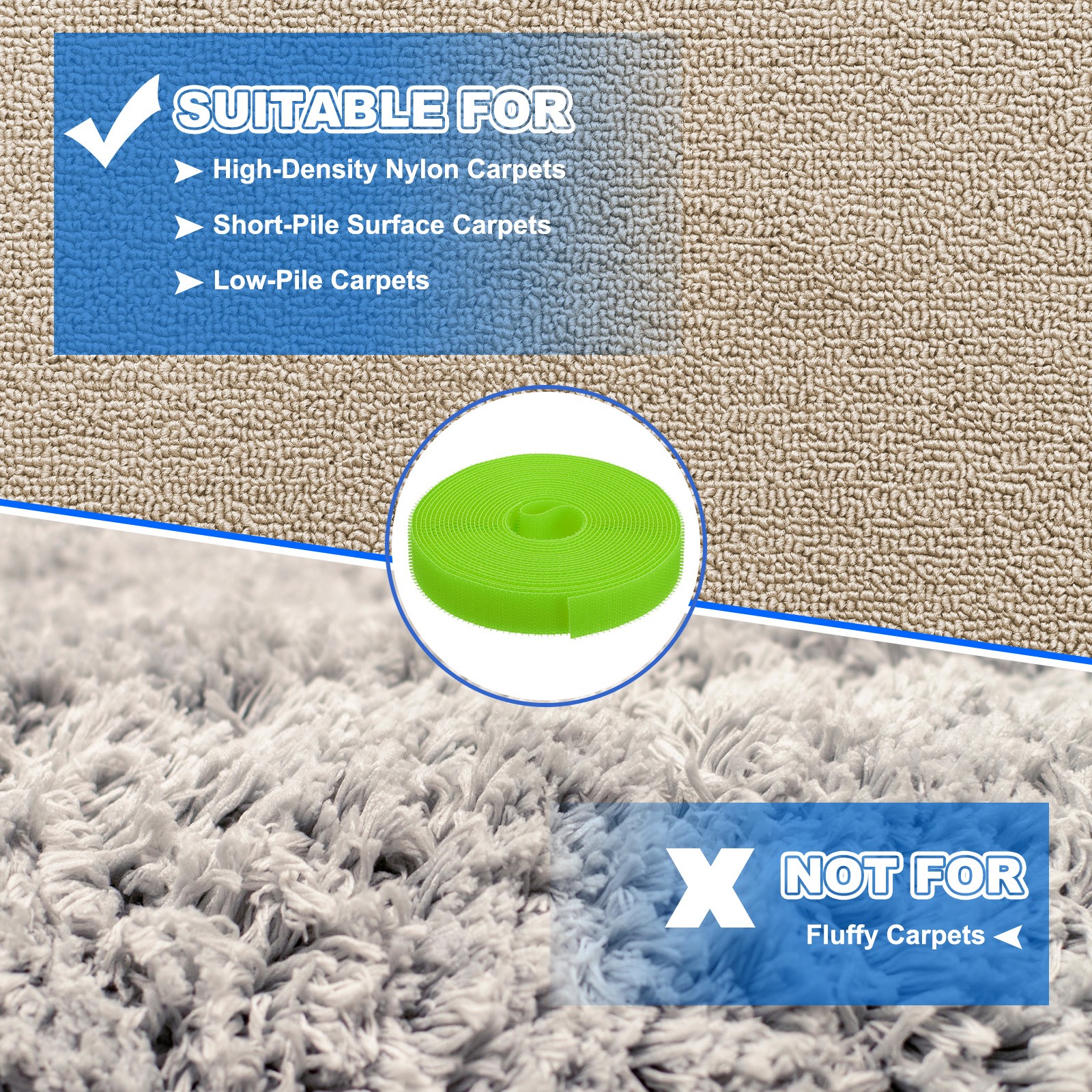 2pcs Carpet Marker Strips 0.8 Inch x 16.4 Ft, Floor Markers Nylon Strip, Green