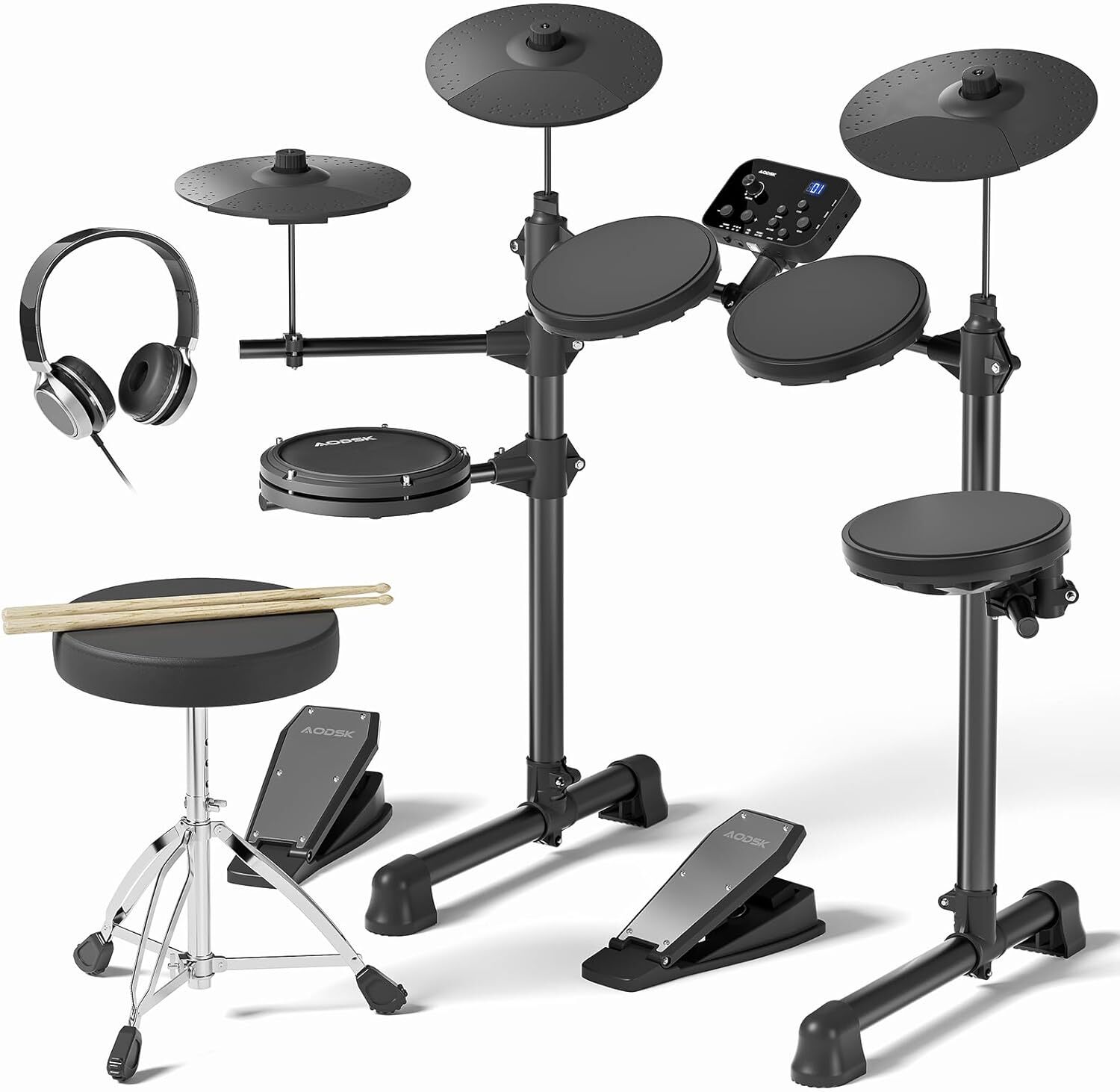 AODSK Electric Drum Set for Beginner Kids with 150 Sounds,4 Quiet Drum Pads,2